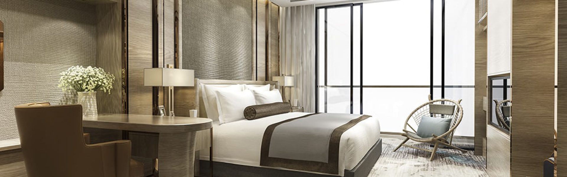 3d rendering luxury classic modern bedroom suite in hotel